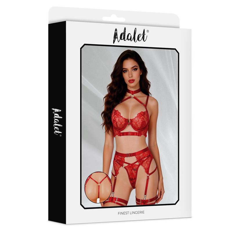 Hyacinth Set Sujetador Tanga y Liguero Rojo