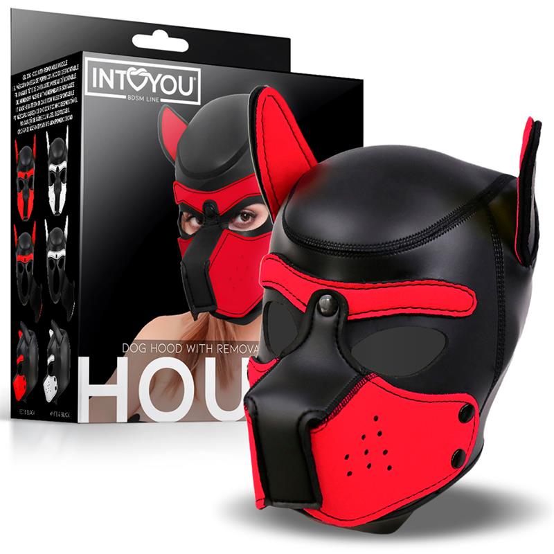 Hound Mascara de Perro Neopreno Hocico Extraible Negro Rojo Talla Unica