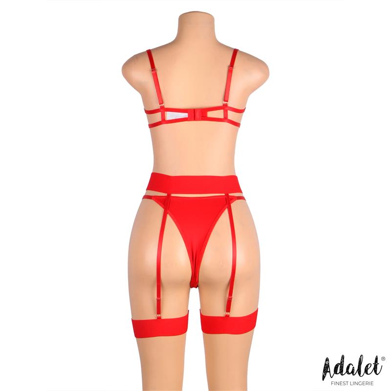 Yvonne Set Sujetador Tanga y Liguero con Corazones Rojo