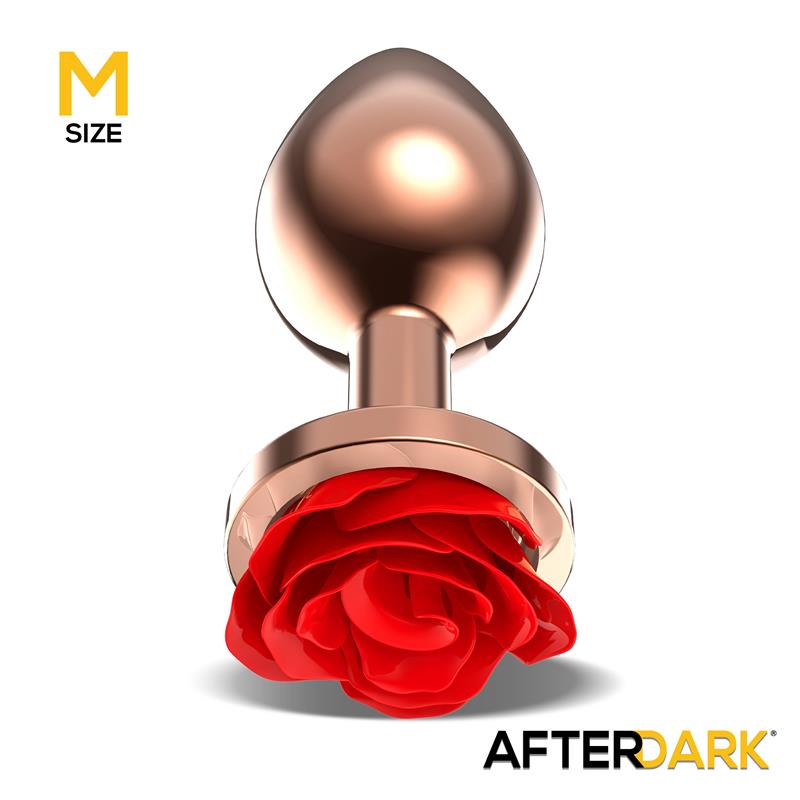 Rose Plug Anal Oro Rosa con Rosa Roja en la Base Talla M