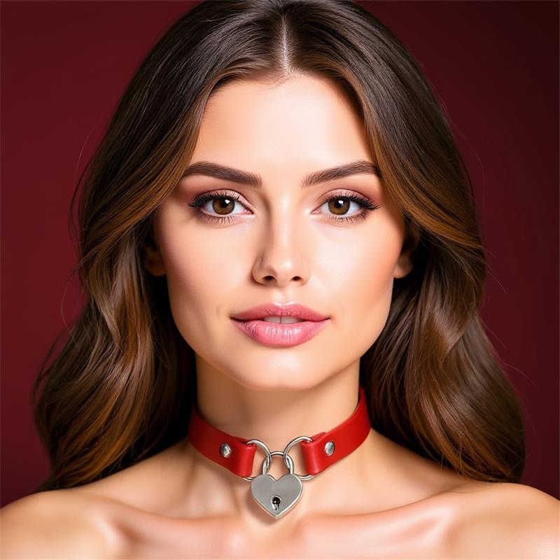 Collar con Candado de Corazon Cuero Vegano Talla Unica